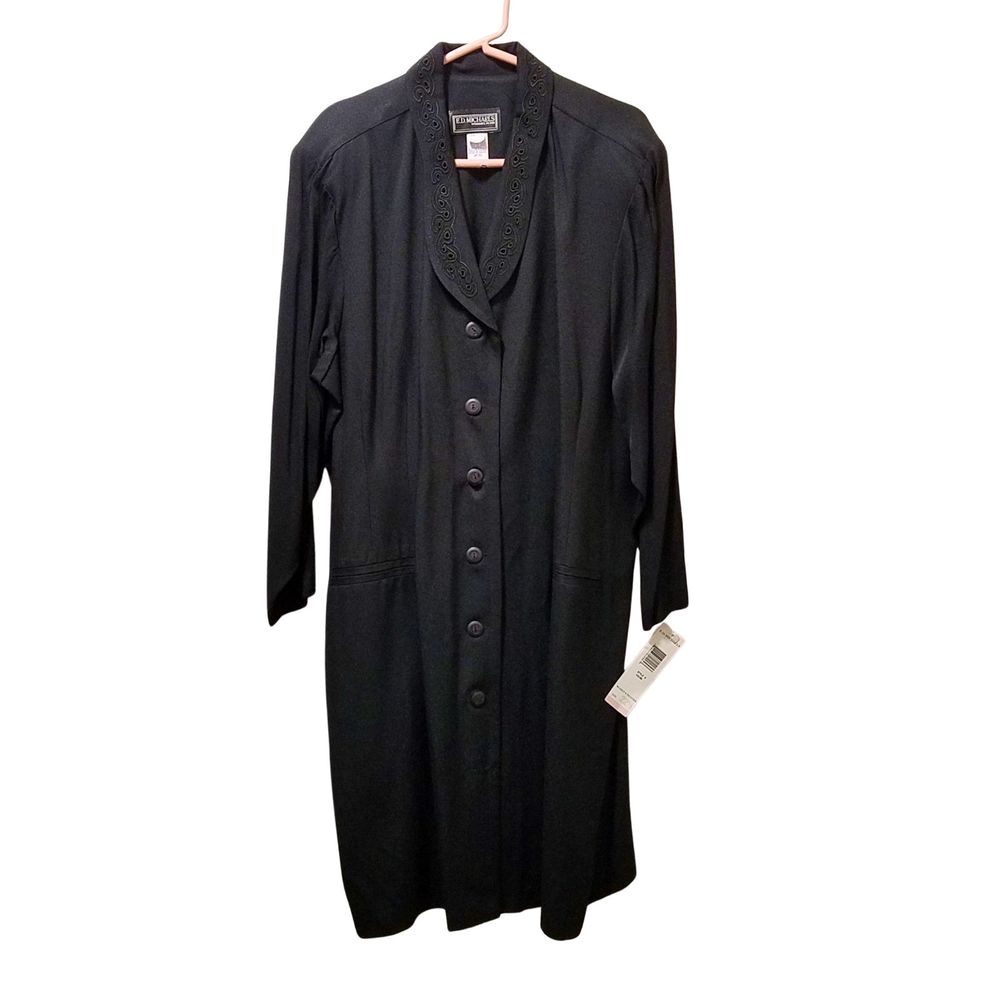 Vintage E.D. Michaels Black Embroidered Button-Down Dress Sz 22.5 Petite *FLAW*